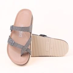Dép đế trấu birken Xỏ Ngón Xám Demin Khóa Xám Premium HISHOO B098