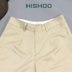 Quần kaki nữ lưng cao xếp li Hishoo short suông basic mặc đi chơi, đi làm HISHOO Q2G001