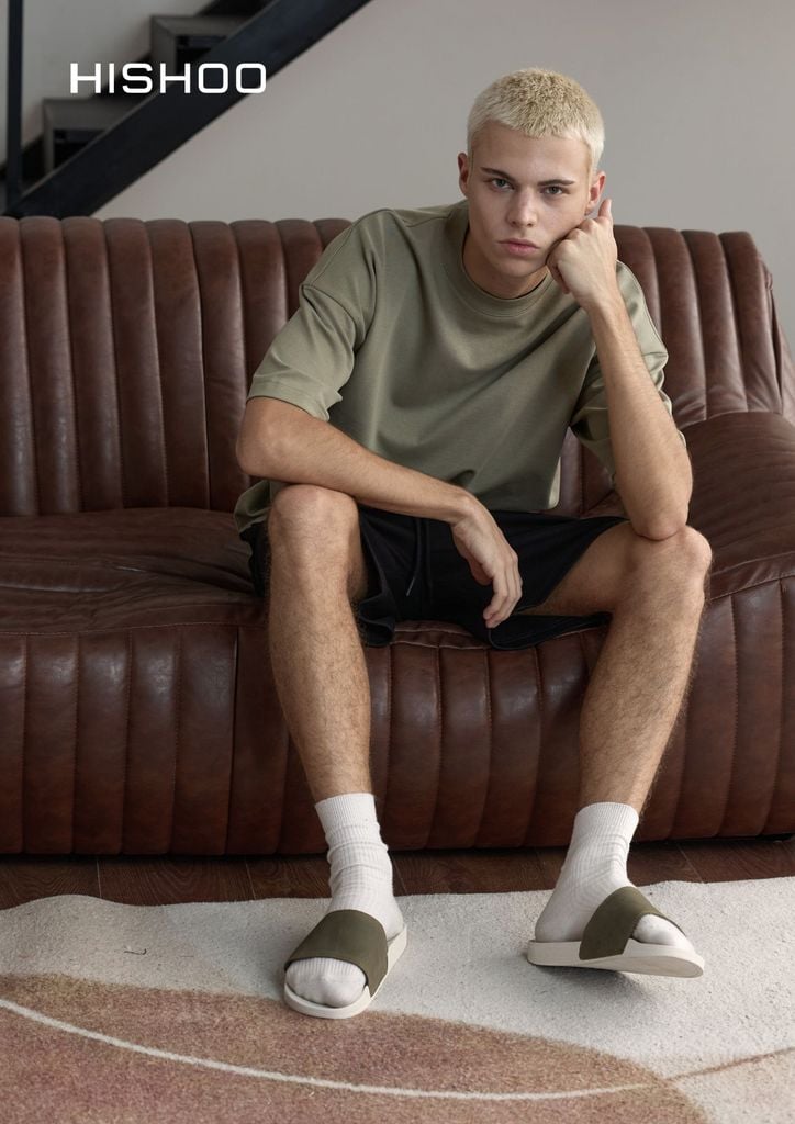 Dép quai ngang Nubuck Xanh rêu HISHOO U111