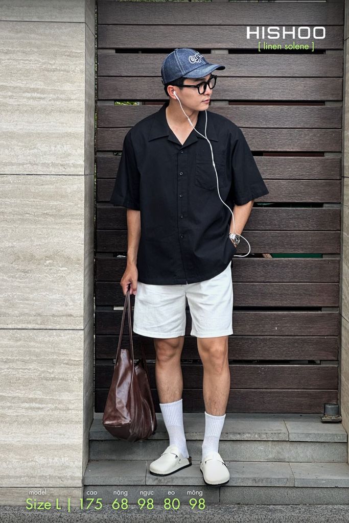 Áo Sơ Mi Nam Relax Form Rộng, Cổ Danton, Lai Ngang Linen Solene Vải Mềm Mát HISHOO A1T004