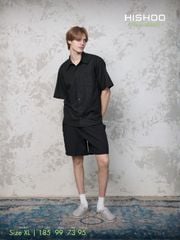 Áo Sơ Mi Nam Đen Relax Form Rộng, Cổ Thường, Lai Ngang Linen Solene Vải Mềm Mát HISHOO A1T003