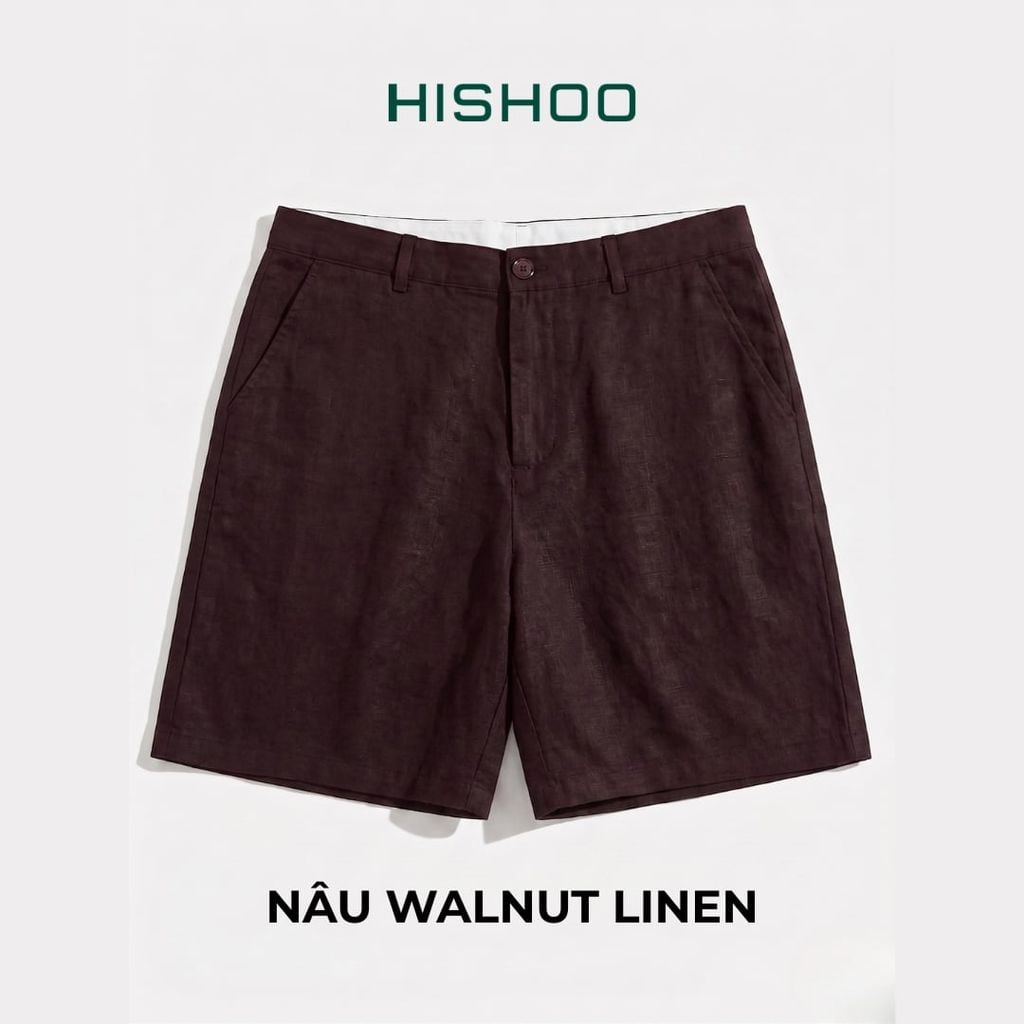 Quần short nam Linen Solene HISHOO Thoáng mát giữ form mặc đi chơi đi làm Q1T001