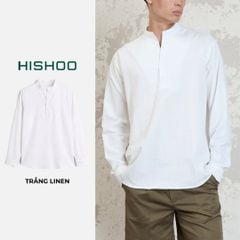 Áo Sơ Mi Nam Tay Dài Relax Form Rộng, Cổ Polo Tàu Vuông, Xẻ V Linen Solene Vải Mềm Mát HISHOO A3T002