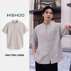 Áo Sơ Mi Nam Relax Form Rộng, Cổ Tàu Vuông, Lai Ngang Linen Solene Vải Mềm Mát HISHOO A1T002