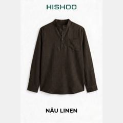 Áo Sơ Mi Nam Tay Dài Relax Form Rộng, Cổ Polo Tàu Vuông, Xẻ V Linen Solene Vải Mềm Mát HISHOO A3T002