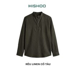 Áo Sơ Mi Nữ Tay Dài Relax Form Rộng, Cổ Polo Tàu Vuông, Xẻ V Linen Solene Vải Mềm Mát HISHOO A3G002
