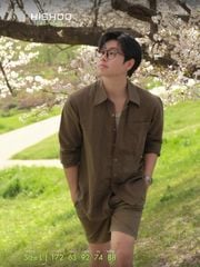 Áo Sơ Mi Rêu Nút Gỗ Nam Tay Dài Relax Form Rộng, Cổ Thường, Lai Ngang Linen Solene Vải Mềm Mát HISHOO A2T003