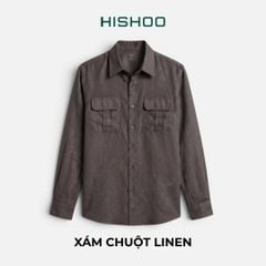 Áo Sơ Mi Nam 2 Túi Tay Dài  Relax Form Rộng, Cổ Thường, Lai Ngang Linen Solene Vải Mềm Mát HISHOO A2T005