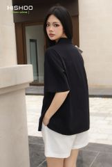 Áo Sơ Mi Nữ Đen Relax Form Rộng, Cổ Danton, Lai Ngang Linen Solene Vải Mềm Mát HISHOO A1G004