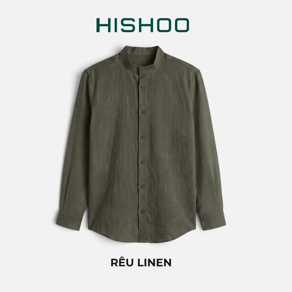 Áo Sơ Mi Tay Dài Nữ Relax Form Rộng, Cổ Tàu Vuông, Lai Ngang Linen Solene Vải Mềm Mát HISHOO A2G002