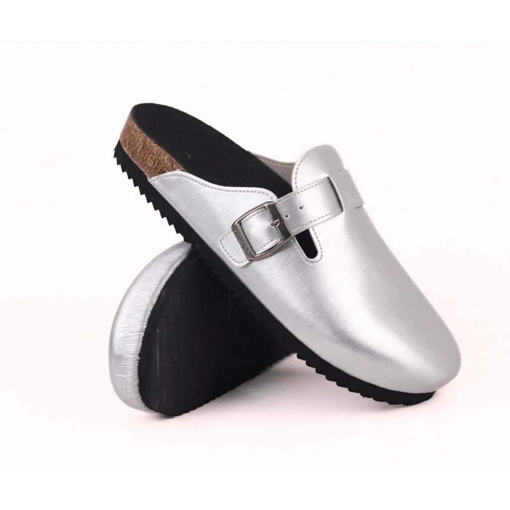 Dép đế trấu sục Boston quai ngang Bạc HISHOO R109