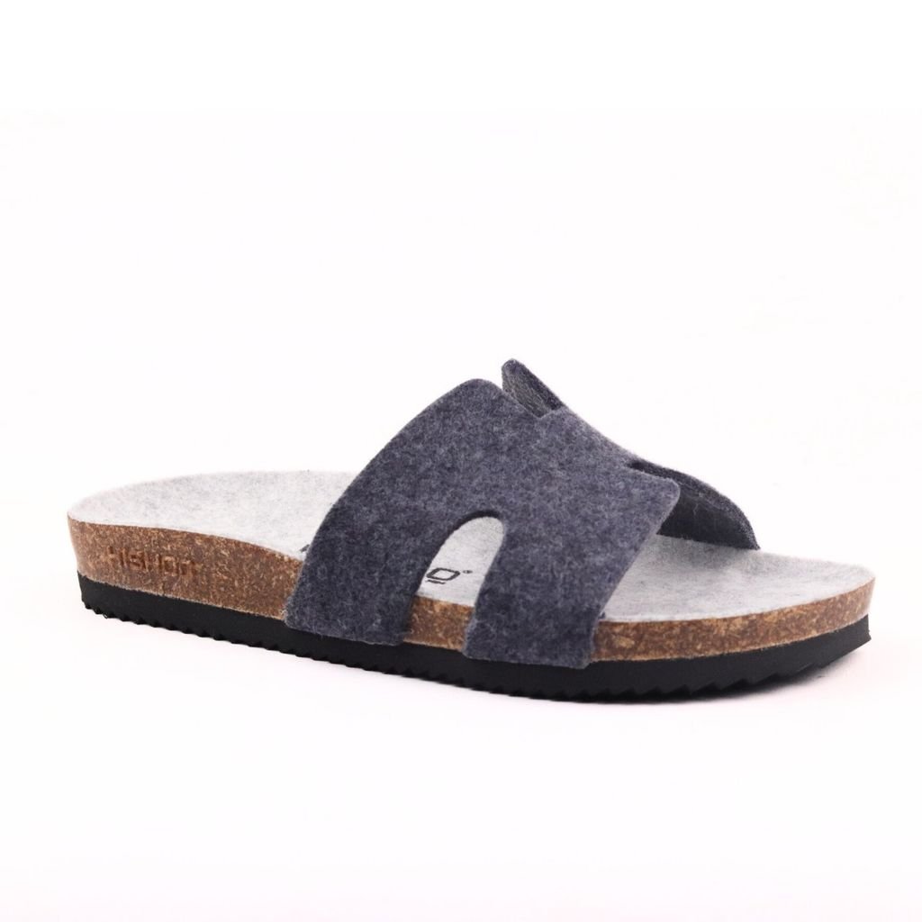 Dép đế trấu birken chữ H vải dạ Premium HISHOO B095