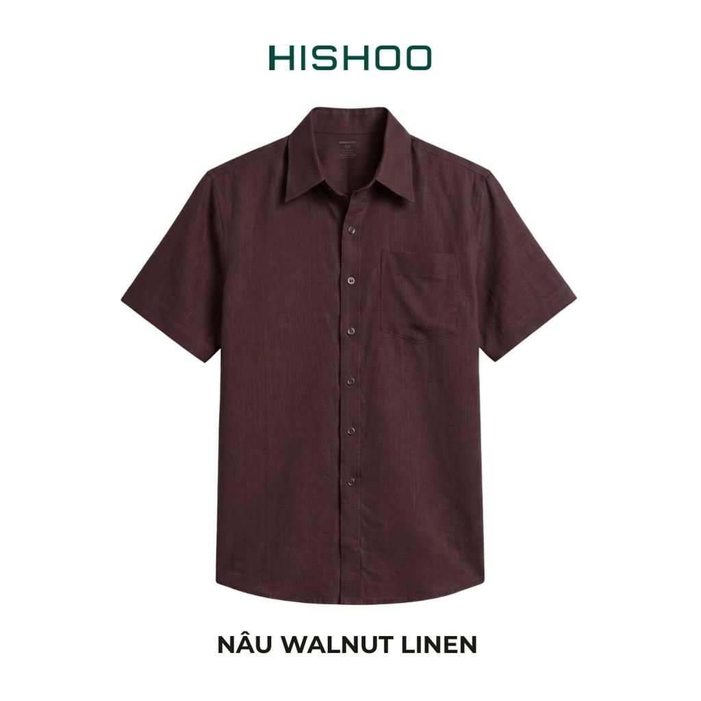 Áo Sơ Mi Nam Relax Form Rộng, Cổ Thường, Lai Ngang Linen Solene Vải Mềm Mát HISHOO A1T003
