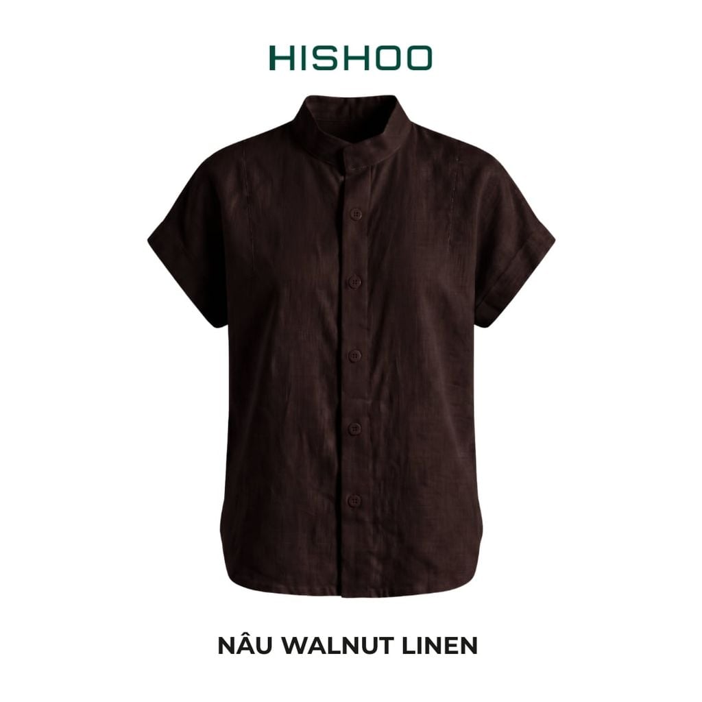 Áo Sơ Mi Nữ Tay Ngắn Relax Form Rộng, Cổ Tàu Vuông, Linen Solene Vải Mềm Mát HISHOO A4G002