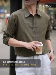 Áo Sơ Mi Nam Tay Dài Relax Form Rộng, Cổ Polo Sơ Mi, Xẻ V Linen Solene Vải Mềm Mát HISHOO A3T003