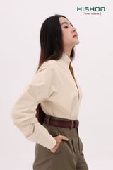 Áo Sơ Mi Tay Dài Nữ Relax Form Rộng, Cổ Tàu Vuông, Lai Ngang Linen Solene Vải Mềm Mát HISHOO A2G002