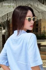 Áo Sơ Mi Xanh Nhạt Nữ Relax Form Rộng, Cổ Danton, Lai Ngang Linen Solene Vải Mềm Mát HISHOO A1G004