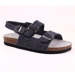 Dép đế trấu sandal birken quai ngang 2 khoá vải dạ Premium HISHOO B102