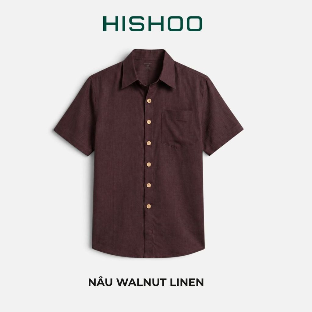 Áo Sơ Mi Nam Nút Gỗ Relax Form Rộng, Cổ Thường, Lai Ngang Linen Solene Vải Mềm Mát HISHOO A1T003
