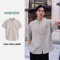 Áo Sơ Mi Nam Relax Form Rộng, Cổ Tàu Vuông, Lai Ngang Linen Solene Vải Mềm Mát HISHOO A1T002