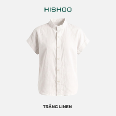 Áo Sơ Mi Nữ Tay Ngắn Relax Form Rộng, Cổ Tàu Vuông, Linen Solene Vải Mềm Mát HISHOO A4G002