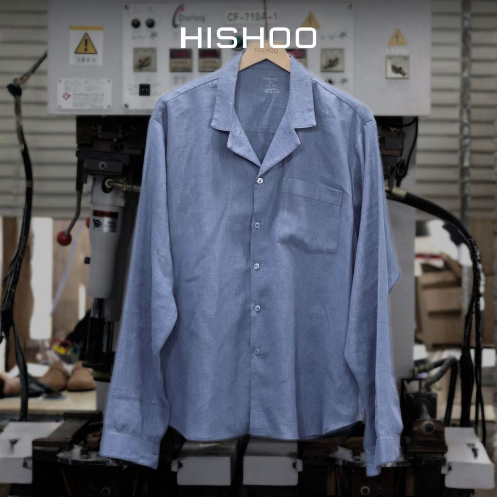 Áo Sơ Mi Nam Tay Dài Relax Form Rộng, Cổ Danton, Lai Ngang Linen Solene Vải Mềm Mát HISHOO A2T004