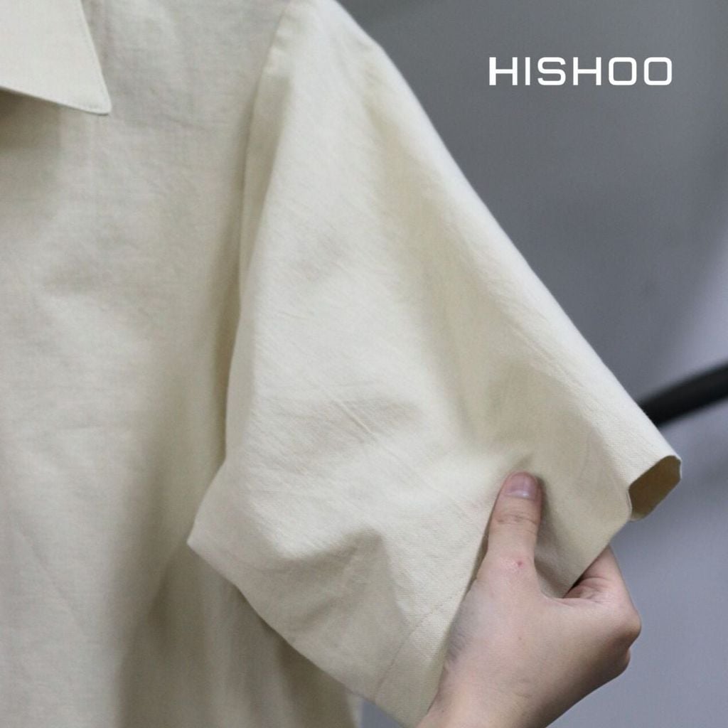 Áo Sơ Mi Kem Nữ Relax Form Rộng, Cổ Danton, Lai Ngang Linen Solene Vải Mềm Mát HISHOO A1G004