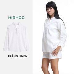 Áo Sơ Mi Nữ Tay Dài Relax Form Rộng, Cổ Polo Tàu Vuông, Xẻ V Linen Solene Vải Mềm Mát HISHOO A3G002