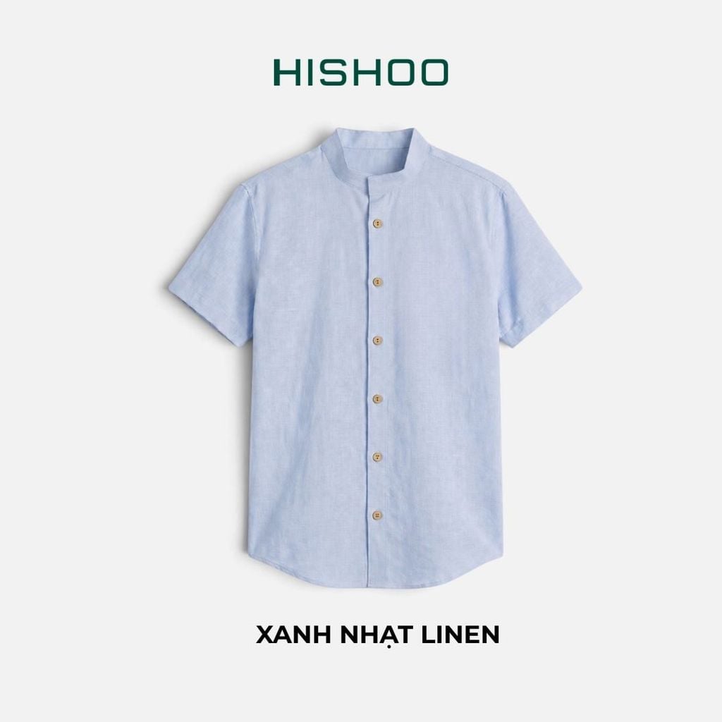 Áo Sơ Mi Nữ Nút Gỗ Relax Form Rộng, Cổ Tàu Vuông, Lai Ngang Linen Solene Vải Mềm Mát HISHOO A1G002