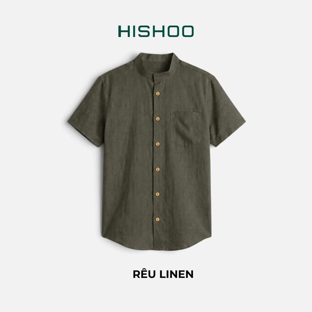 Áo Sơ Mi Nam Nút Gỗ Relax Form Rộng, Cổ Tàu Vuông, Lai Ngang Linen Solene Vải Mềm Mát HISHOO A1T002