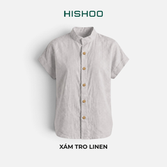 Áo Sơ Mi Nữ Nút Gỗ Tay Ngắn Relax Form Rộng, Cổ Tàu Vuông, Linen Solene Vải Mềm Mát HISHOO A4G002