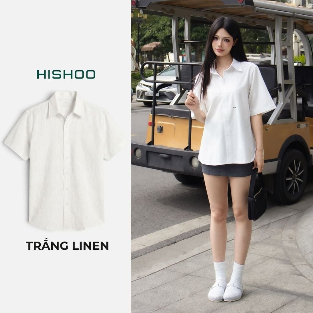 Áo Sơ Mi Nữ Relax Form Rộng, Cổ Thường, Lai Ngang Linen Solene Vải Mềm Mát HISHOO A1G003