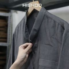 Áo Sơ Mi Nam Tay Dài Relax Form Rộng, Cổ Tàu Tròn, Lai Ngang Linen Solene Vải Mềm Mát HISHOO A2T001