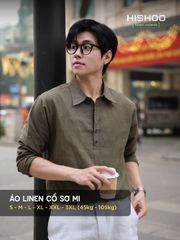 Áo Sơ Mi Nam Rêu Tay Dài Relax Form Rộng, Cổ Polo Sơ Mi, Xẻ V Linen Solene Vải Mềm Mát HISHOO A3T003