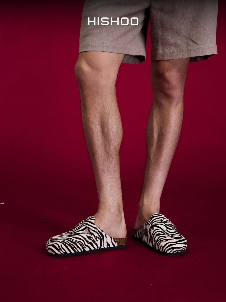 Dép đế trấu sục Boston quai ngang Ngựa Vằn CowHide HISHOO H109