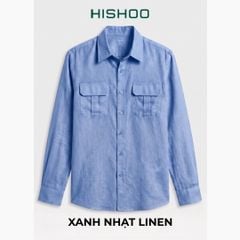 Áo Sơ Mi Nam 2 Túi Tay Dài  Relax Form Rộng, Cổ Thường, Lai Ngang Linen Solene Vải Mềm Mát HISHOO A2T005