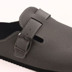 Dép đế trấu sục Boston quai ngang Xám Ghi da saffiano  HISHOO R109