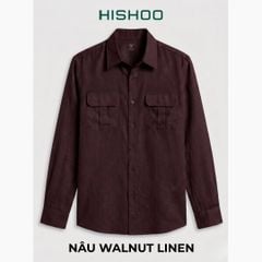 Áo Sơ Mi Nam 2 Túi Tay Dài  Relax Form Rộng, Cổ Thường, Lai Ngang Linen Solene Vải Mềm Mát HISHOO A2T005