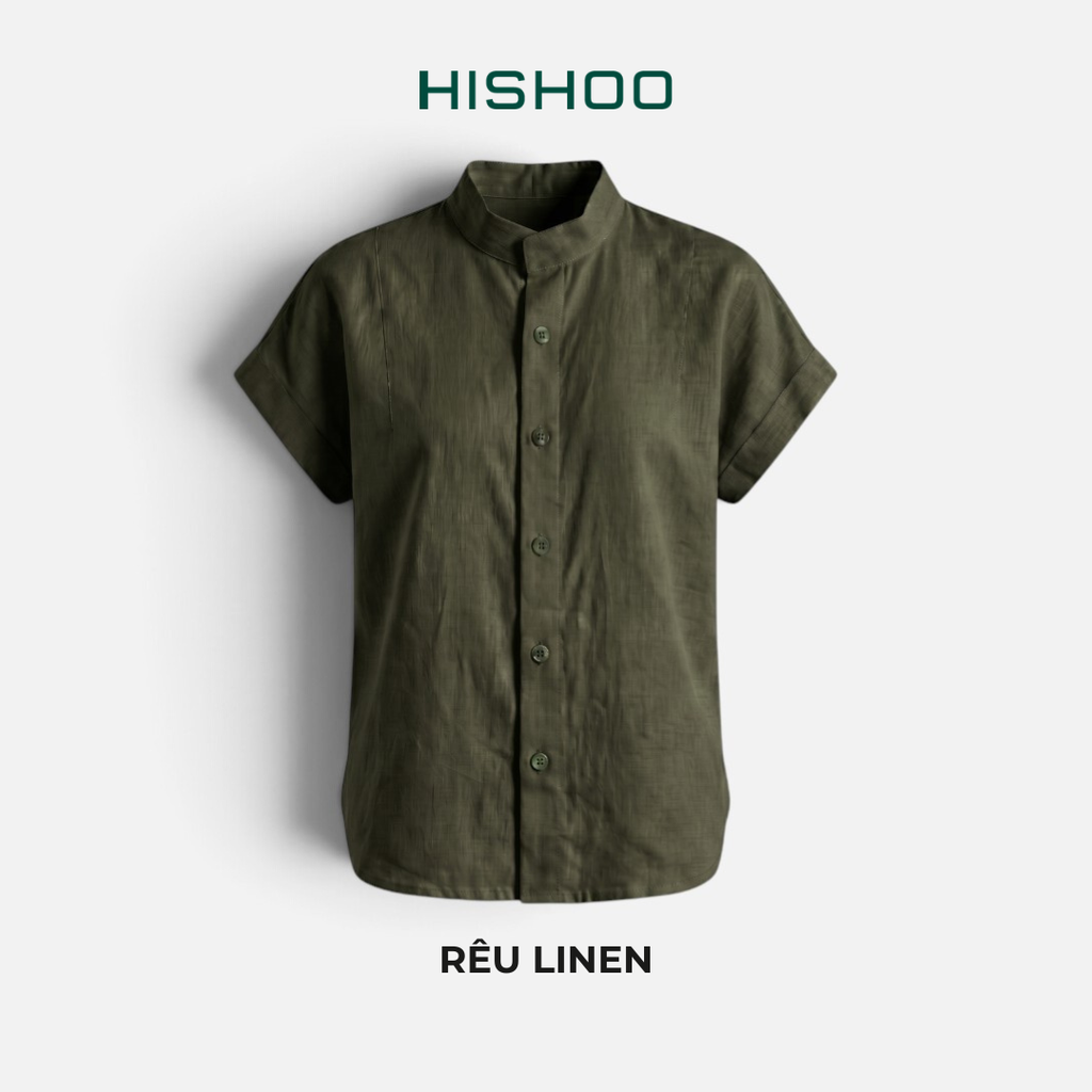 Áo Sơ Mi Nữ Tay Ngắn Relax Form Rộng, Cổ Tàu Vuông, Linen Solene Vải Mềm Mát HISHOO A4G002