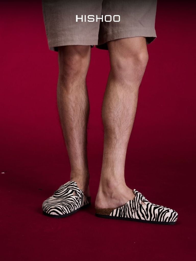 Dép đế trấu sục Boston quai ngang Ngựa Vằn CowHide HISHOO H109