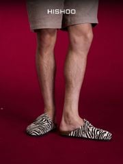 Dép đế trấu sục Boston quai ngang Ngựa Vằn CowHide HISHOO H109