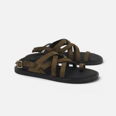 Dép Sandal lê bệt Nam quai ngang chéo xỏ ngón da lộn premium Manto 6 HISHOO K010