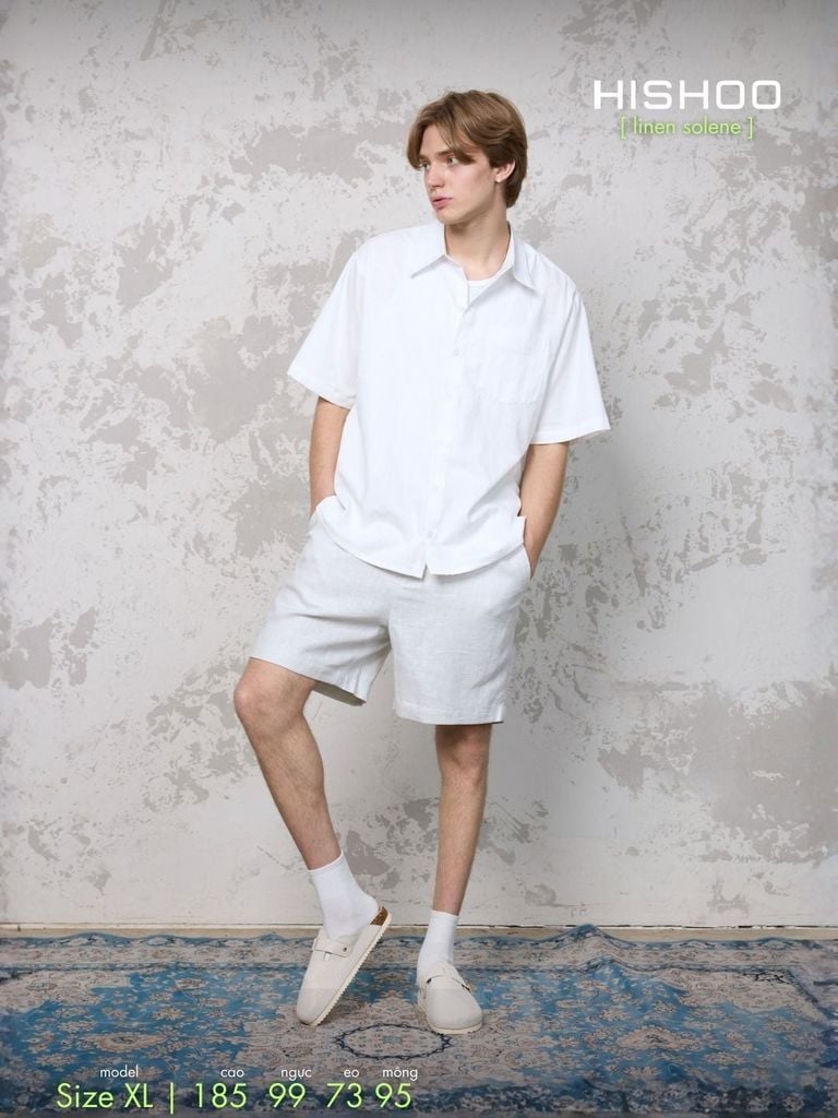 Áo Sơ Mi Nam Relax Form Rộng, Cổ Thường, Lai Ngang Linen Solene Vải Mềm Mát HISHOO A1T003