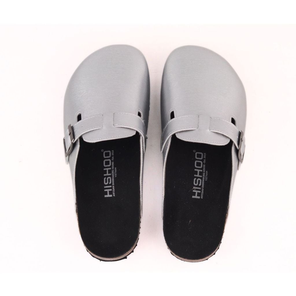Dép đế trấu sục Boston quai ngang Bạc HISHOO R109