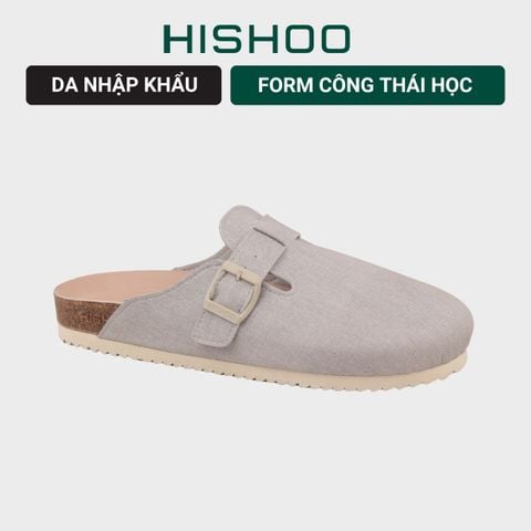 Dép đế trấu sục Boston quai ngang xám Demin Premium HISHOO B109
