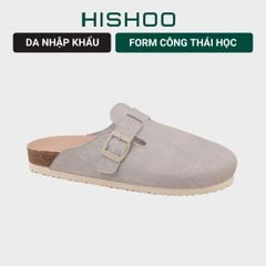 Dép đế trấu sục Boston quai ngang xám Demin Premium HISHOO B109