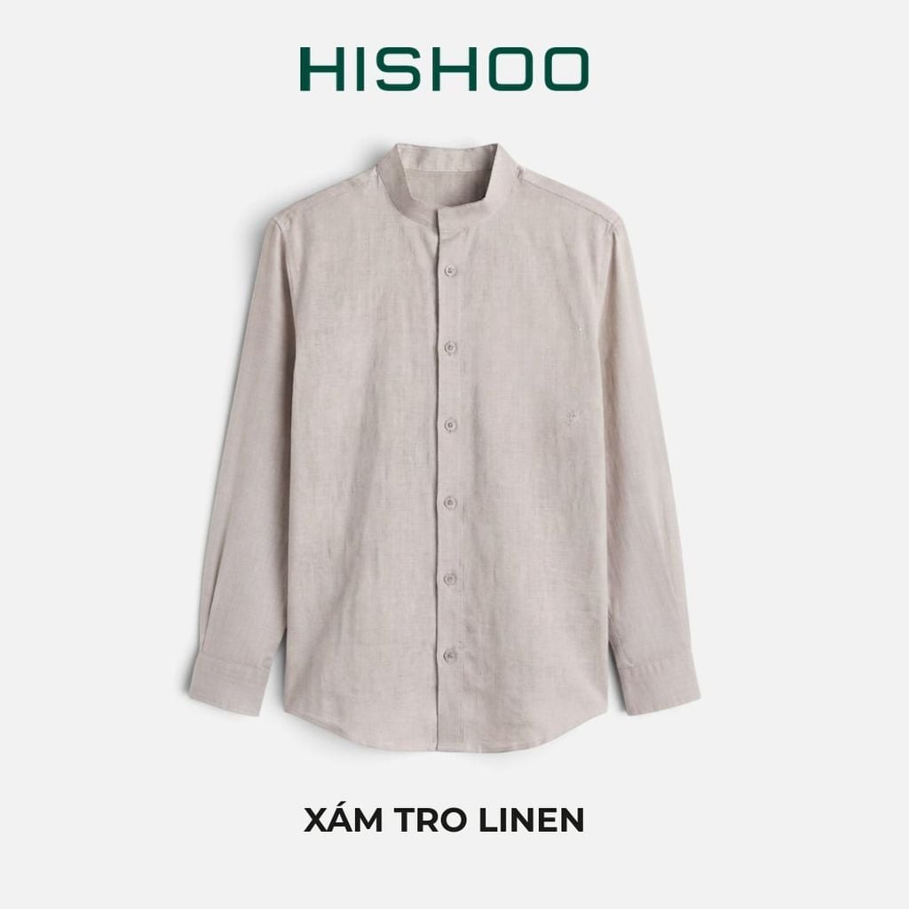 Áo Sơ Mi Tay Dài Nữ Relax Form Rộng, Cổ Tàu Vuông, Lai Ngang Linen Solene Vải Mềm Mát HISHOO A2G002