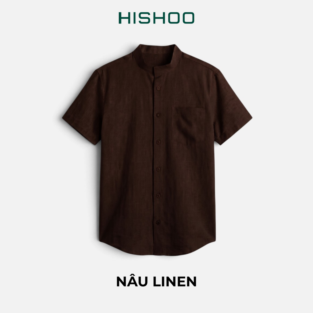 Áo Sơ Mi Nam Relax Form Rộng, Cổ Tàu Vuông, Lai Ngang Linen Solene Vải Mềm Mát HISHOO A1T002