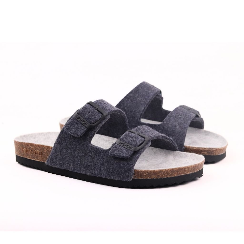 Dép đế trấu birken 2 khoá vải dạ Premium HISHOO B093