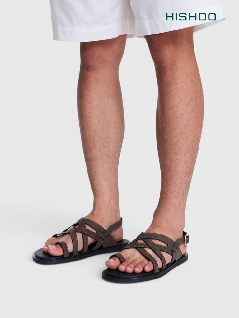 Dép Sandal lê bệt Nam quai ngang xỏ ngón lót da premium Manto 6 HISHOO W010